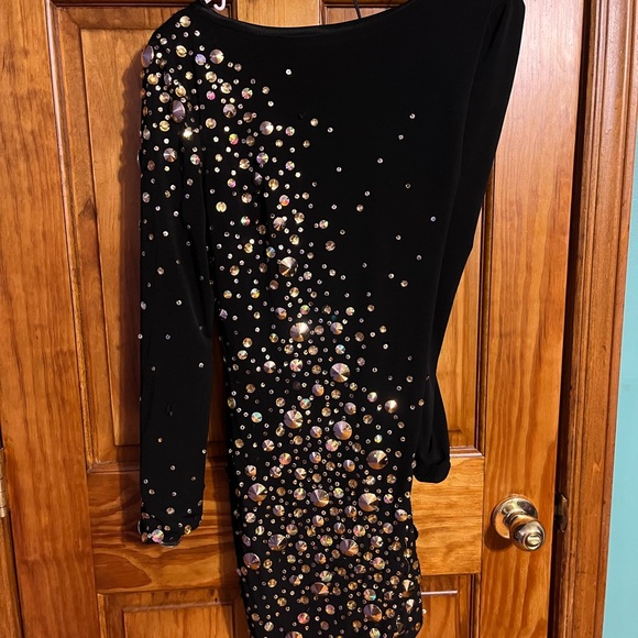 Homecoming Gorgeous gold bling black dress long sleeve size 11/12 - Picture 2 of 6